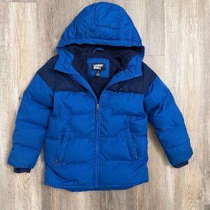 Lands' End Boy’s Blue Hooded Jacket w/ Inner Faux Fur-size Small 6-7 *like NEW*